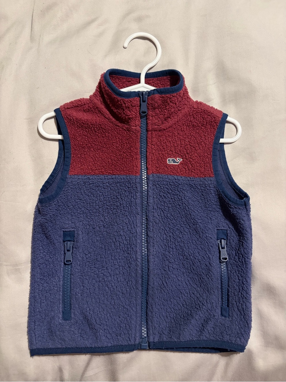 Vineyard Vines Boys Sherpa Fleece Vest Navy/Burgundy 2T – EUC